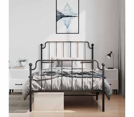 vidaXL Cadre de lit m&eacute;tal sans matelas et pied de lit noir 100x200 cm