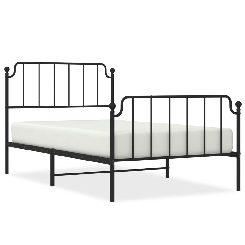 vidaXL Kovový rám postele s hlavovým a nožním čelem černý 107 x 203 cm