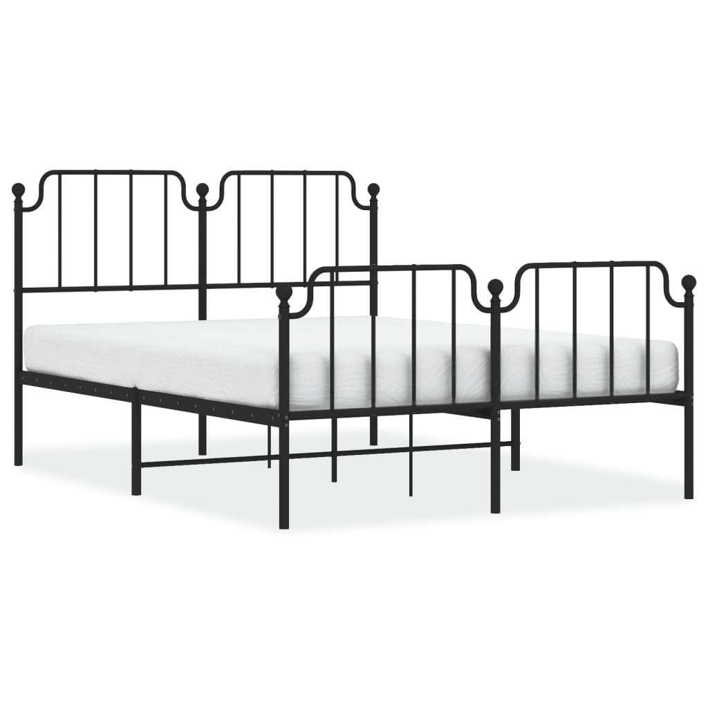 Image of vidaXL Metal Bed Frame with Headboard and Footboard Black 135x190 cm Double