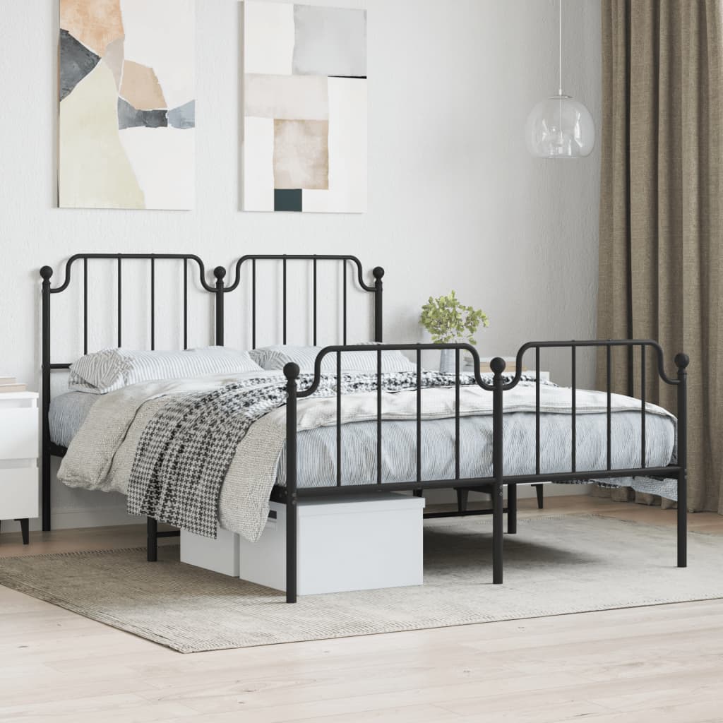 vidaXL Cadru pat metalic cu tăblie de cap/picioare , negru, 135x190 cm