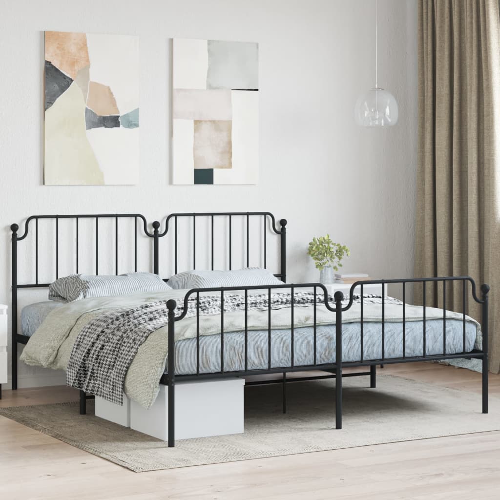 vidaXL Cadru pat metalic cu tăblii de cap/picioare , negru, 183x213 cm