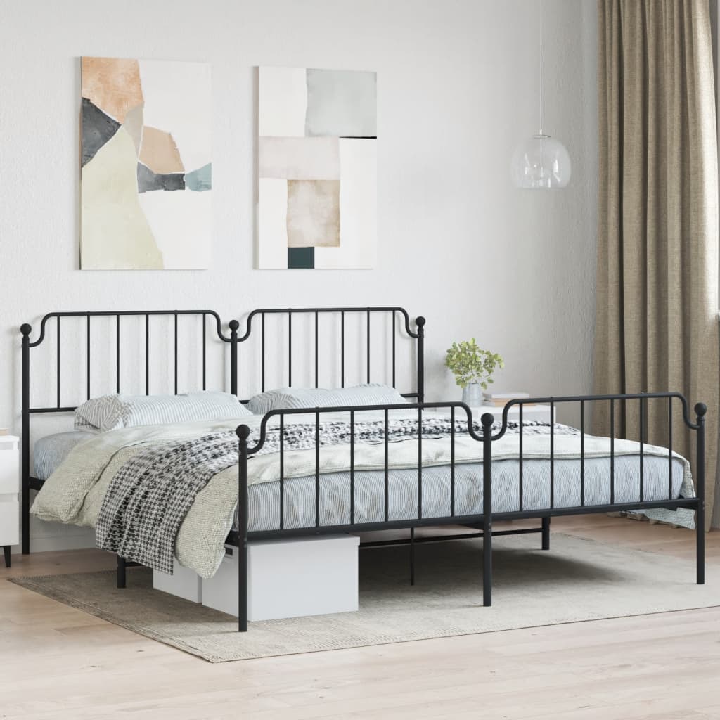 vidaXL Cadru pat metalic cu tăblii de cap/picioare, negru, 200x200 cm
