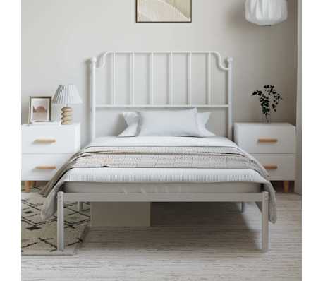 vidaXL Metal Bed Frame without Mattress with Headboard White 100x200cm