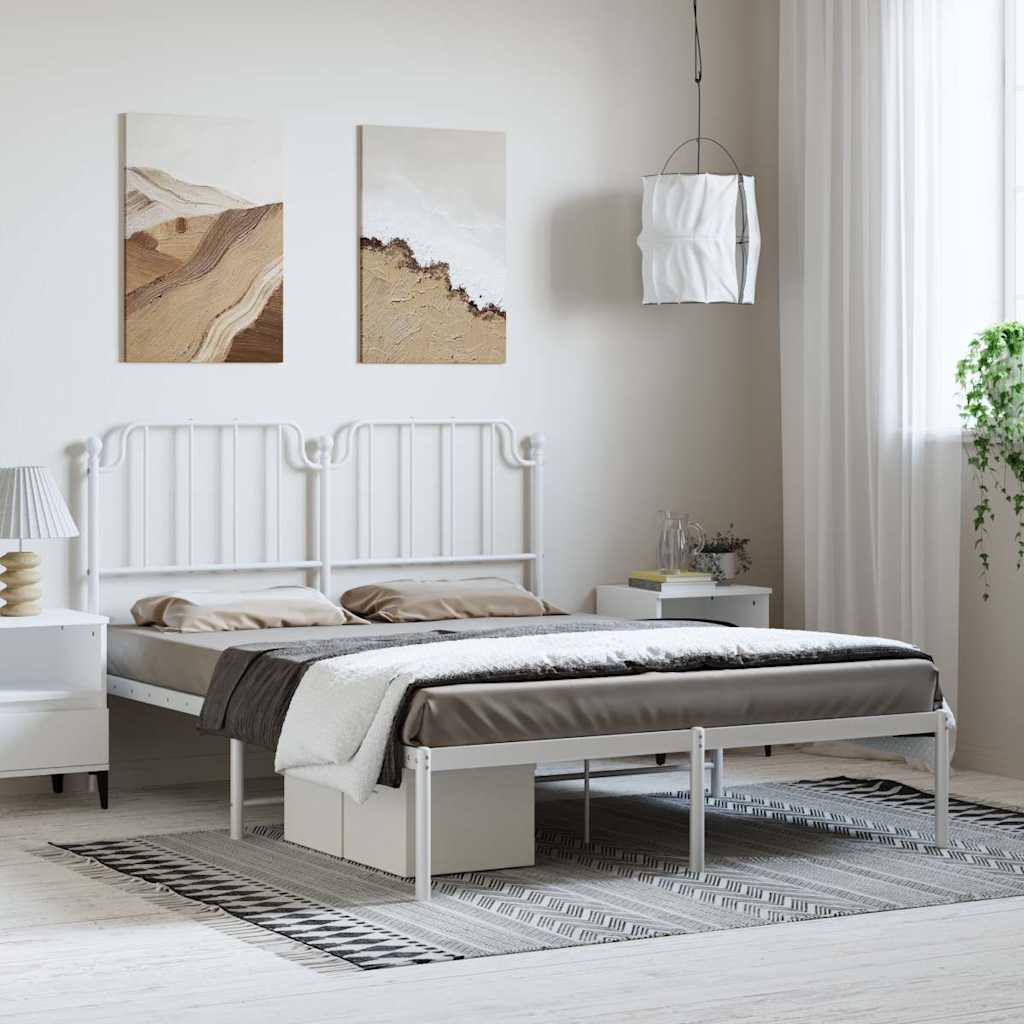 Sengeramme Med Sengegavl Metal - Hvid / med hovedgærde / 150 x 200 cm