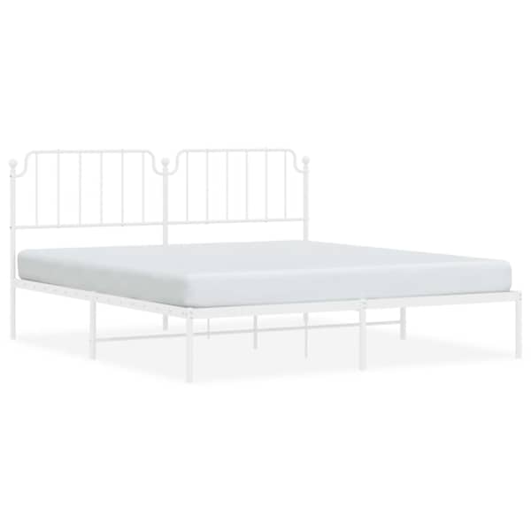 vidaXL metallist voodiraam peatsiga, valge, 183x213 cm