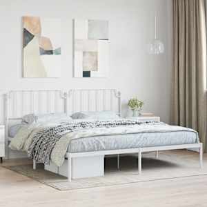 Kovový rám postele s čelem bílý 200 x 200 cm - obrázek 1