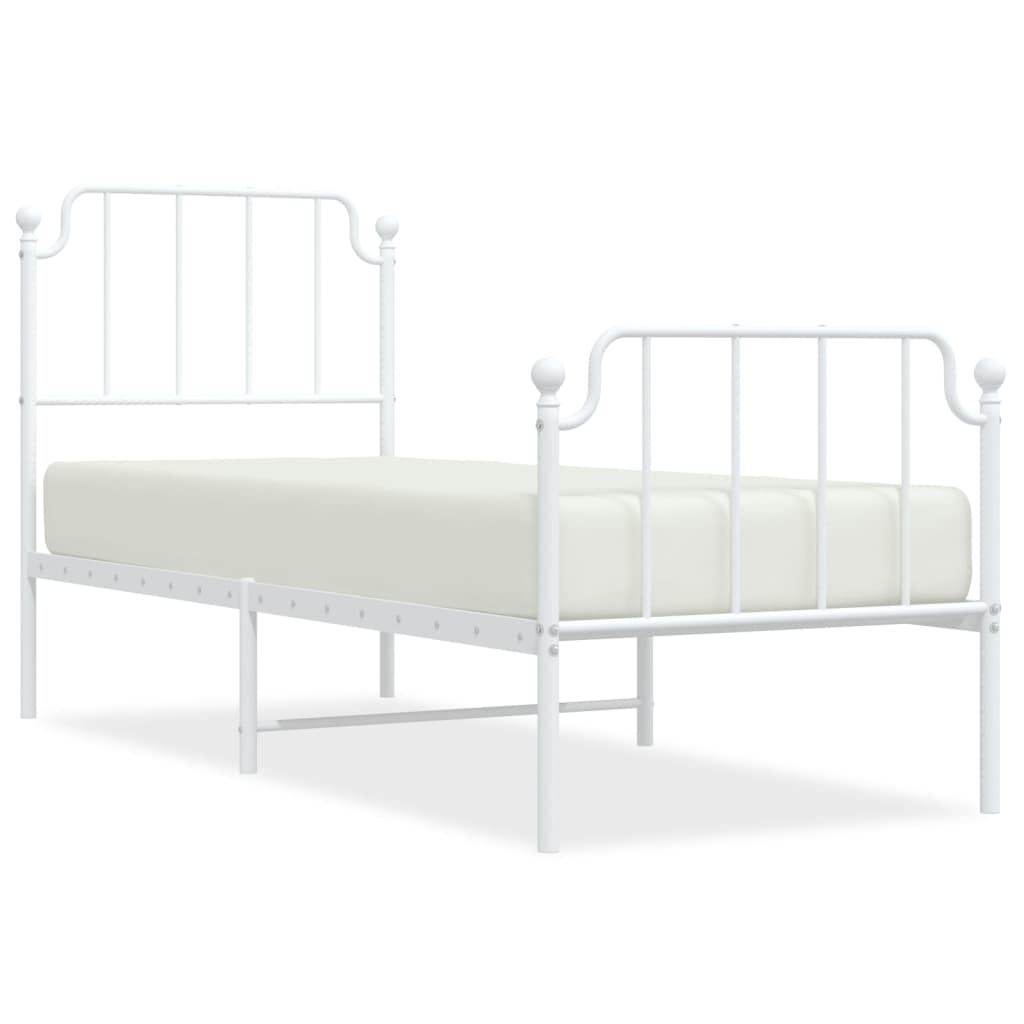 E-shop vidaXL Kovový rám postele s predným a zadným čelom biely 75x190 cm