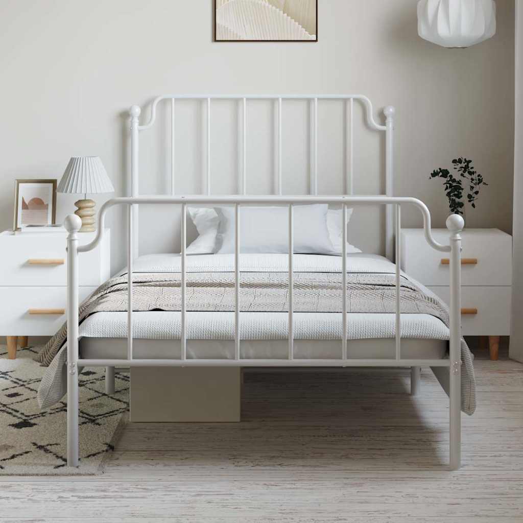 vidaXL Bedframe met hoofd- en voeteneinde metaal wit 100x190 cm afbeelding
