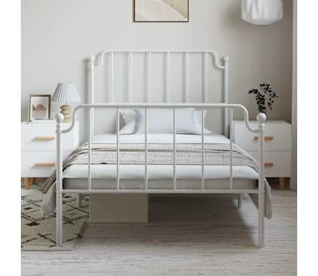 vidaXL Metalowa rama ł&oacute;żka z wezgłowiem i zan&oacute;żkiem,&nbsp;biała, 100x200 cm