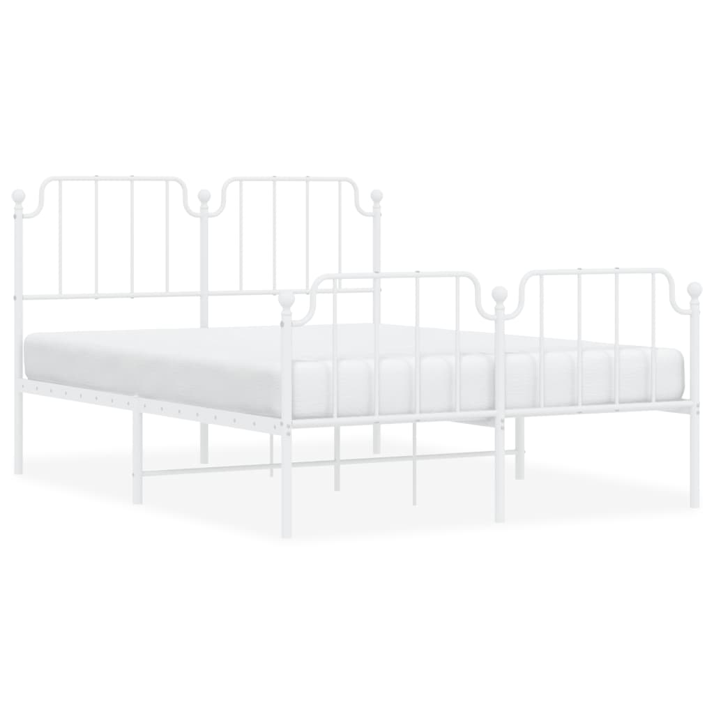 Image of vidaXL Metal Bed Frame with Headboard and Footboard White 135x190 cm Double
