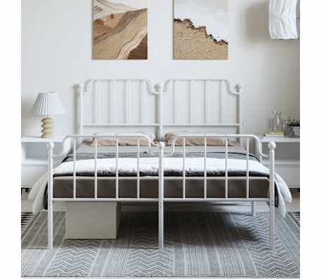 vidaXL Cadre de lit m&eacute;tal sans matelas et pied de lit blanc 135x190 cm
