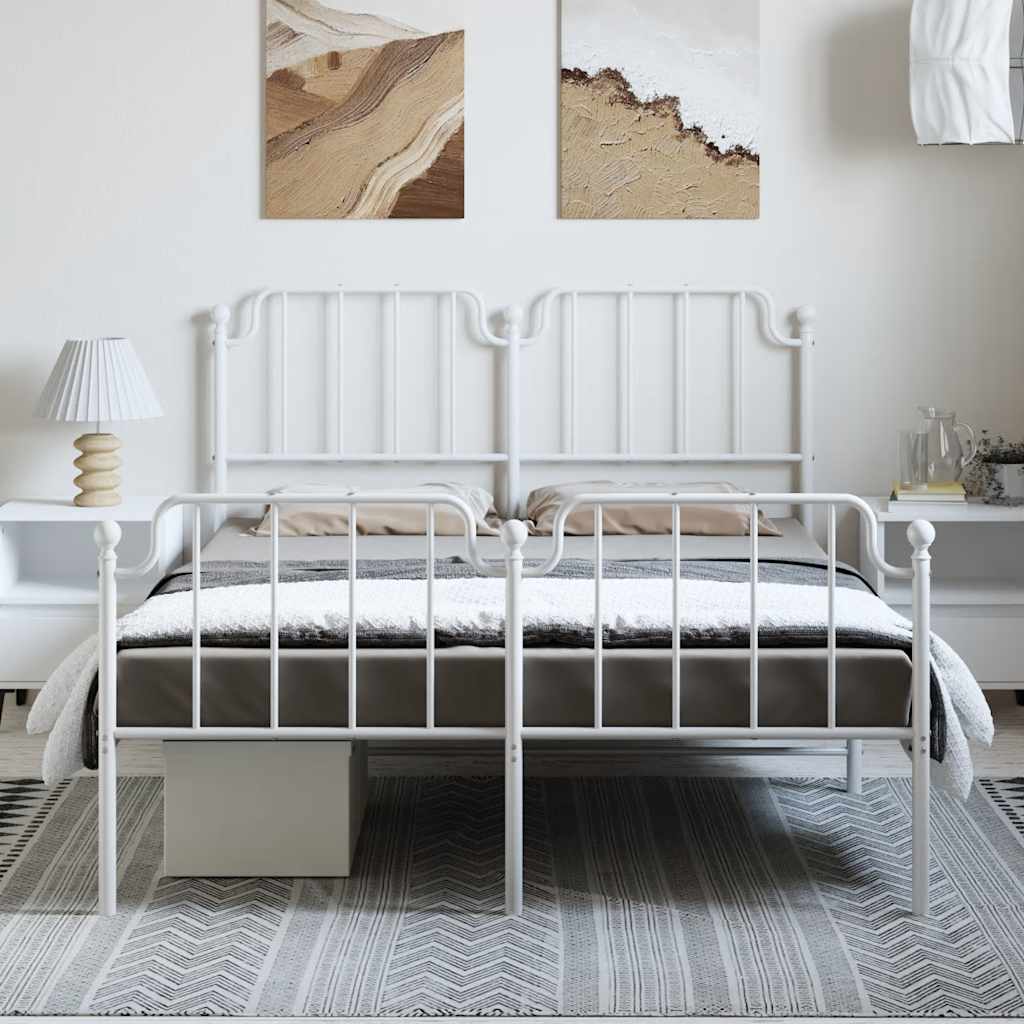 vidaXL Bedframe met hoofd- en voeteneinde metaal wit 150x200 cm afbeelding