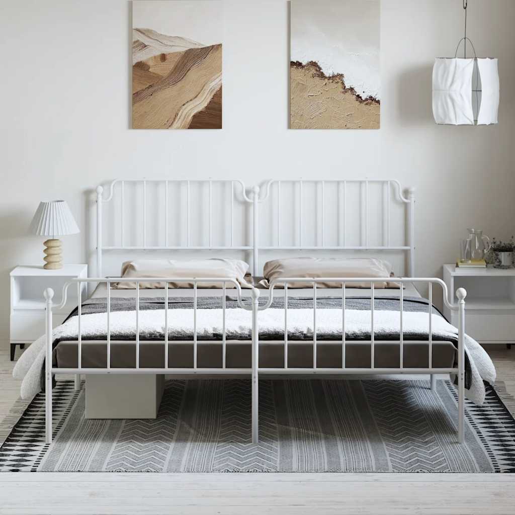 vidaXL Bedframe met hoofd- en voeteneinde metaal wit 183x213 cm afbeelding