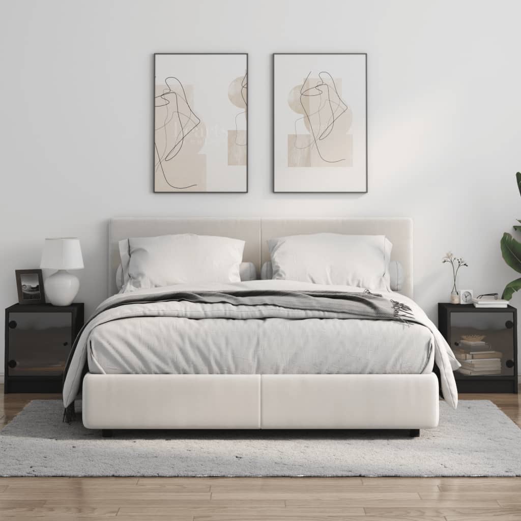 vidaXL Nachtkastjes met glazen deuren 2 st 35x37x42 cm zwart afbeelding