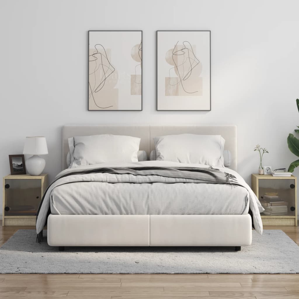 vidaXL 2 db sonoma tölgy színű éjjeliszekrény üvegajtókkal 35x37x42 cm