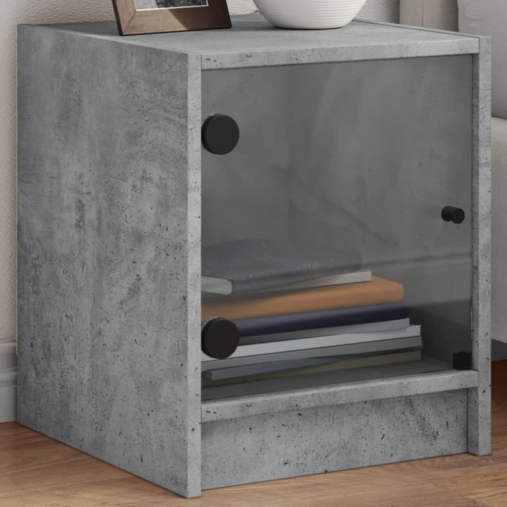vidaXL sengebord med glaslåger 35x37x42 cm betongrå