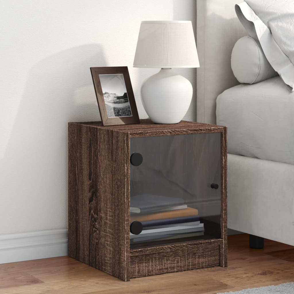 vidaXL Nachtkastje met glazen deur 35x37x42 cm bruin eikenkleur afbeelding