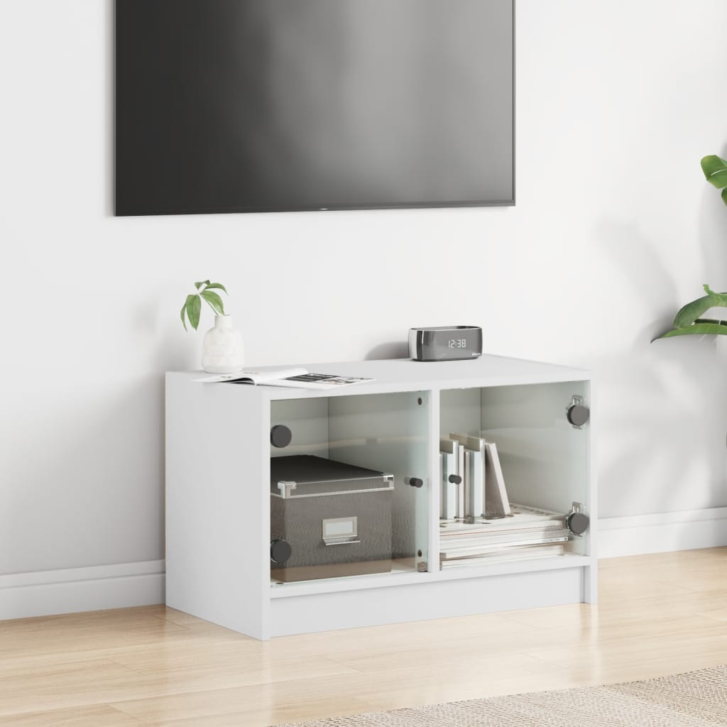 vidaXL Comodă TV cu uși din sticlă, alb, 68x37x42 cm
