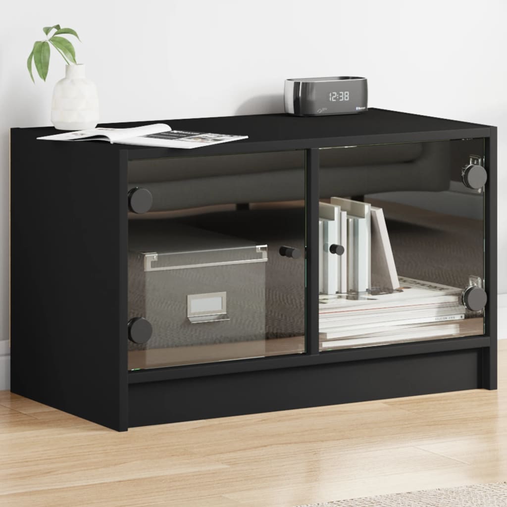 vidaXL TV-Schrank mit Glastüren Schwarz 68x37x42 cm