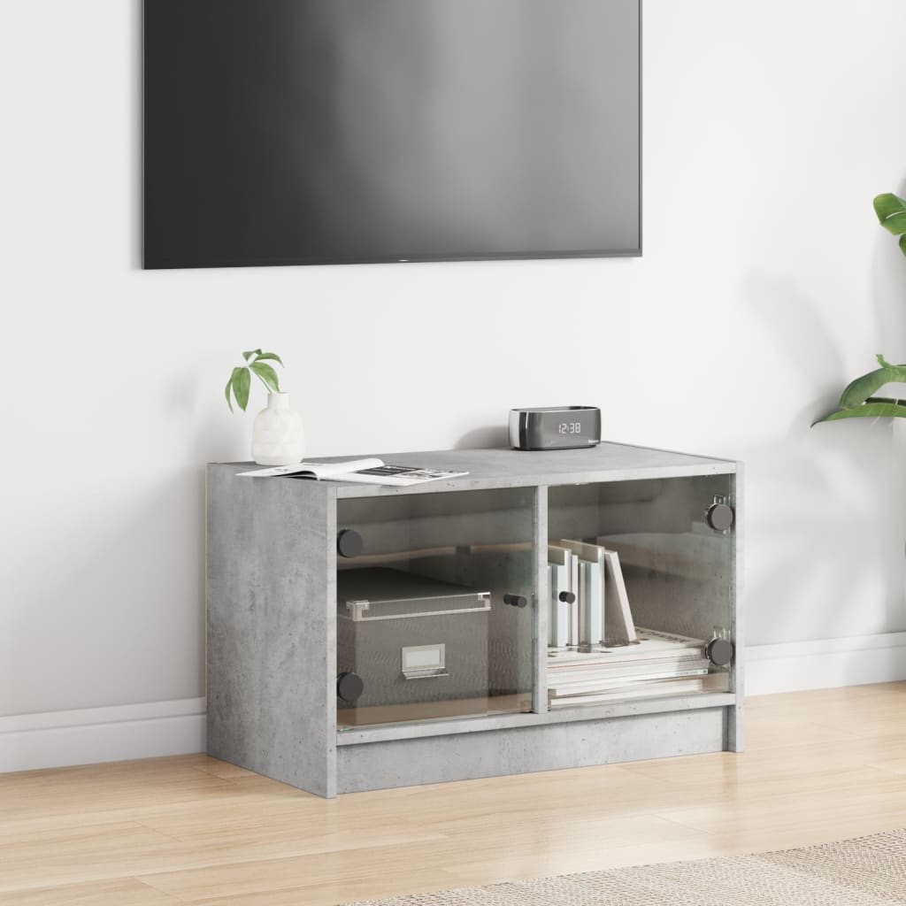 vidaXL Tv-meubel met glazen deuren 68x37x42 cm betongrijs afbeelding