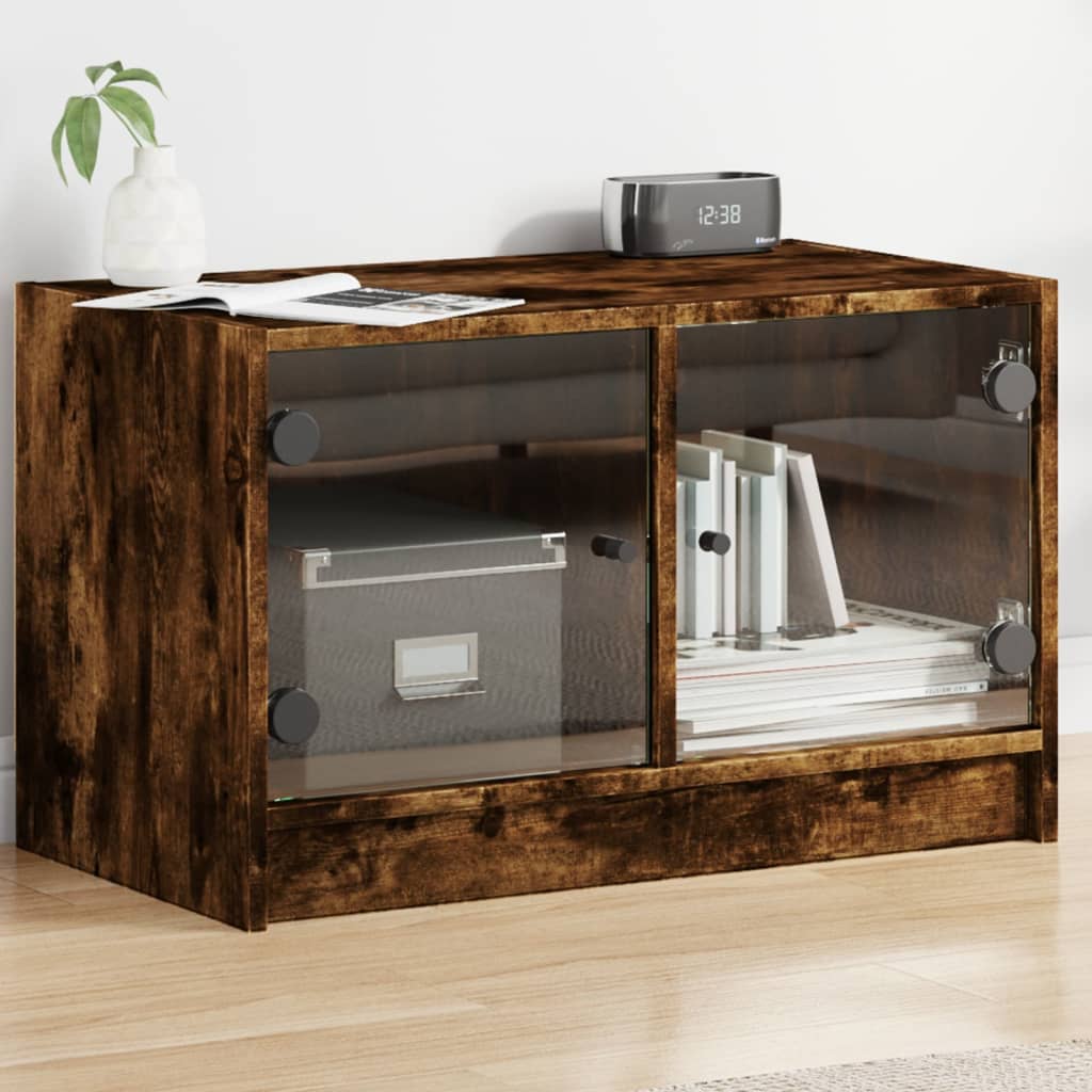 vidaXL TV-Schrank mit Glastüren Räuchereiche 68x37x42 cm