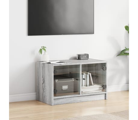 vidaXL Meuble TV avec portes en verre sonoma gris 68x37x42 cm