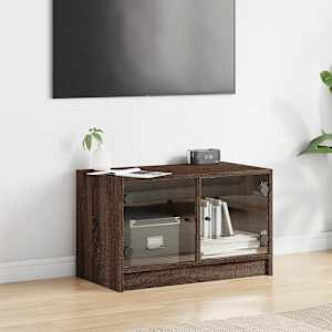 TV skříňka se skleněnými dvířky hnědý dub 68x37x42 cm - obrázek 3
