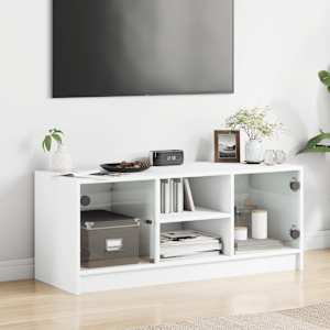 TV skříňka se skleněnými dvířky bílá 102x37x42 cm - obrázek 3