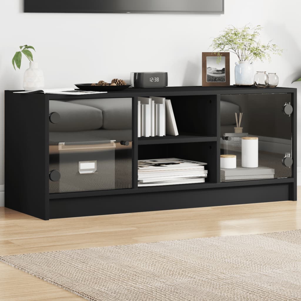 vidaXL TV-Schrank mit Glastüren Schwarz 102x37x42 cm