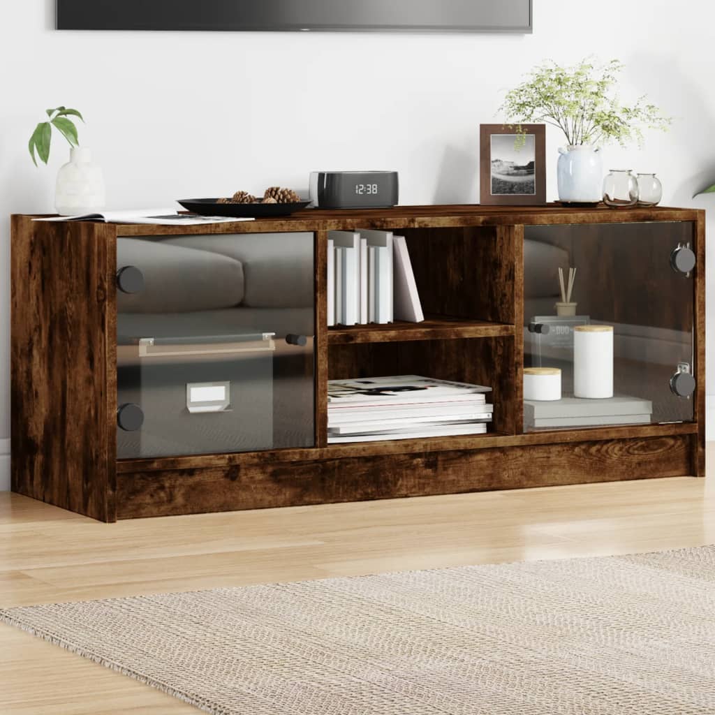 vidaXL TV-Schrank mit Glastüren Räuchereiche 102x37x42 cm