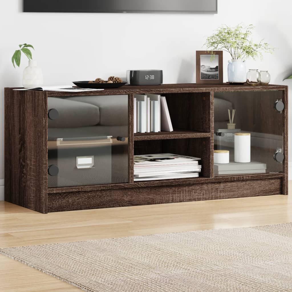 vidaXL TV-Schrank mit Glastüren Braun Eichen-Optik 102x37x42 cm