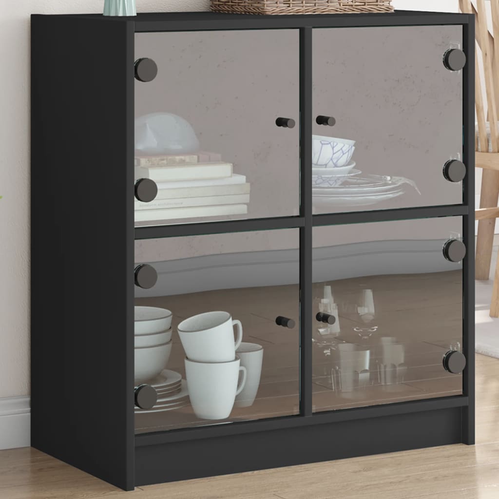 vidaXL Beistellschrank mit Glastüren Schwarz 68x37x75,5 cm