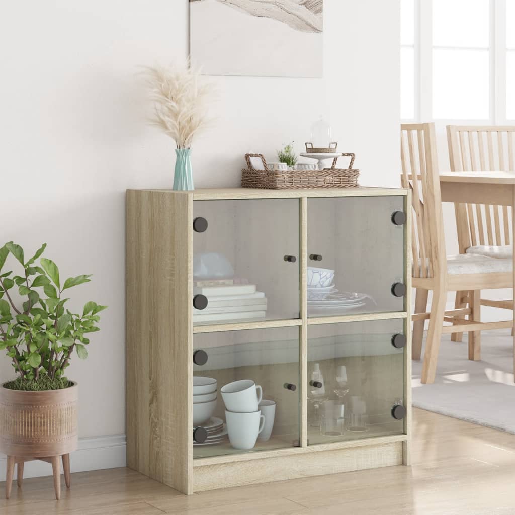 vidaXL Bijzetkast met glazen deuren 68x37x75,5 cm sonoma eikenkleurig afbeelding