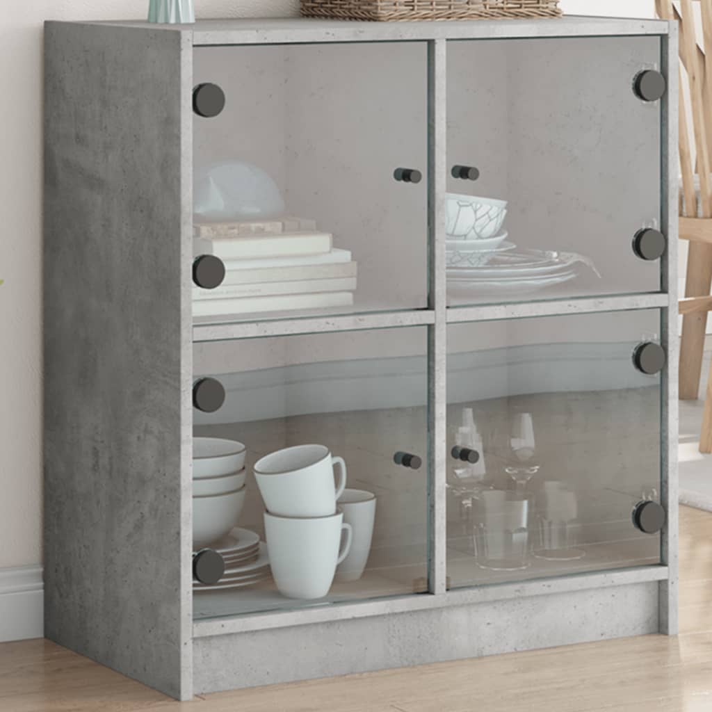 Beistellschrank mit Glastüren Betongrau 68x37x75,5 cm