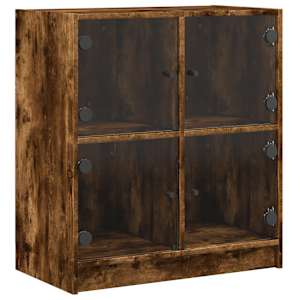Odkládací skříňka skleněná dvířka kouřový dub 68x37x75,5 cm - obrázek 2