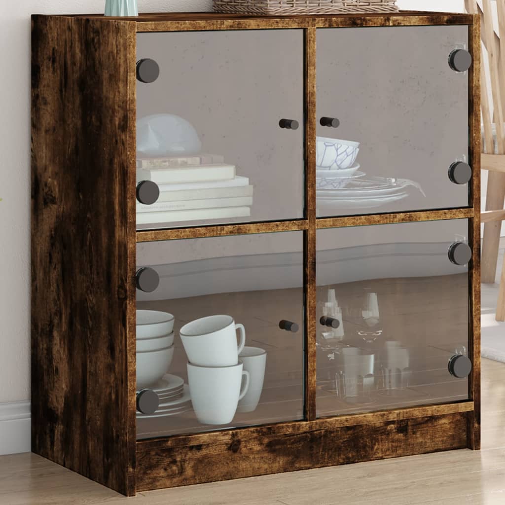 vidaXL Beistellschrank mit Glastüren Räuchereiche 68x37x75,5 cm