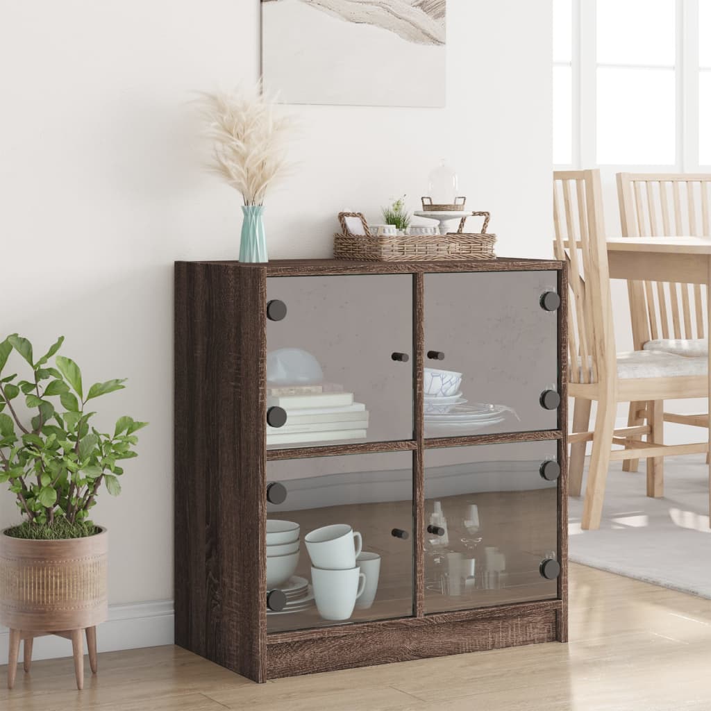 vidaXL Bijzetkast met glazen deuren 68x37x75,5 cm bruin eikenkleur afbeelding