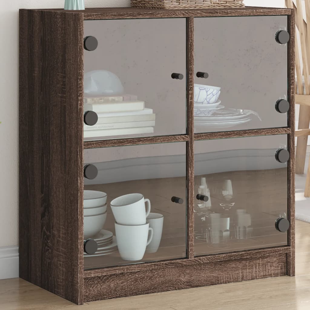 vidaXL Beistellschrank mit Glastüren Braun Eichen-Optik 68x37x75,5 cm