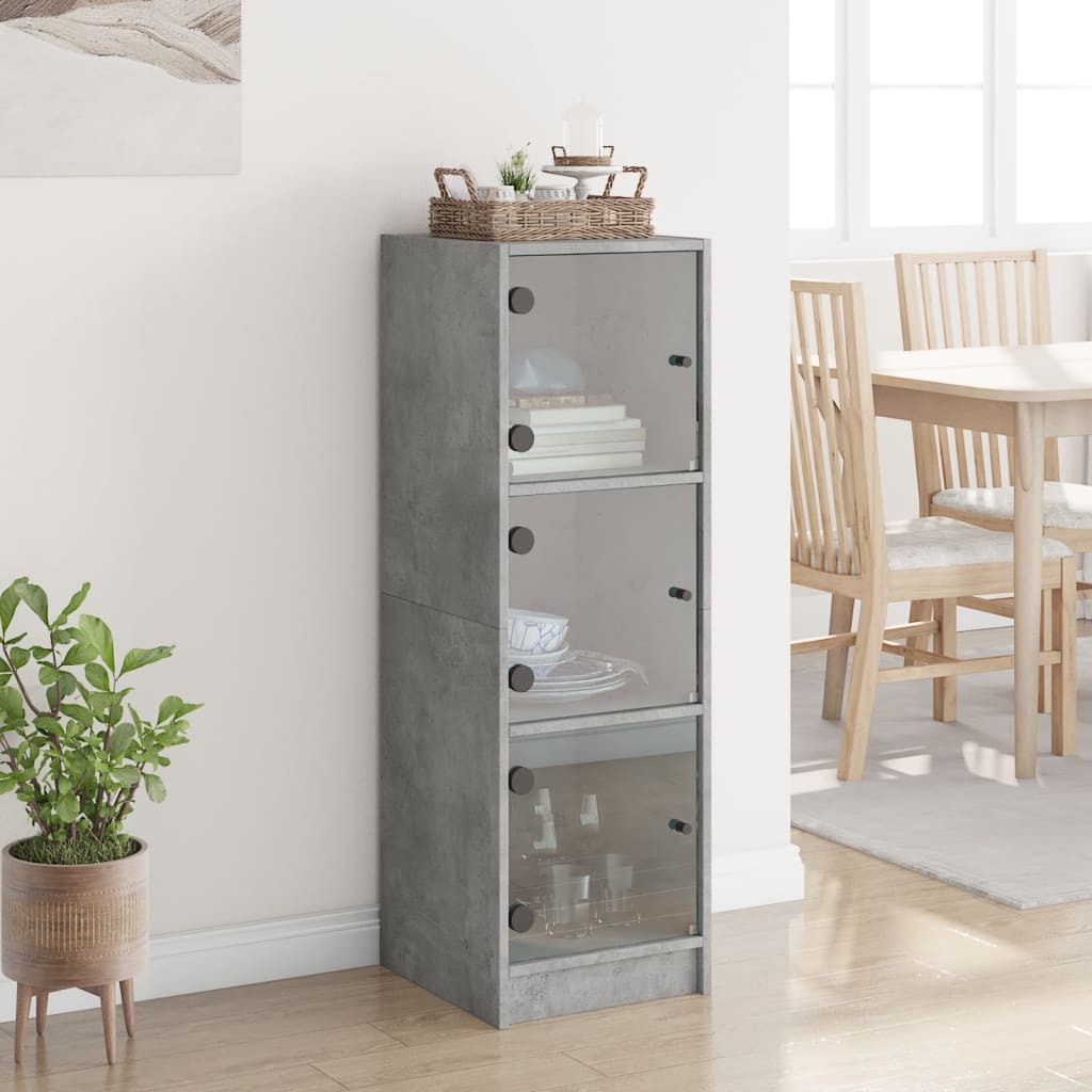 vidaXL Hoge kast met glazen deuren 35x37x109 cm betongrijs