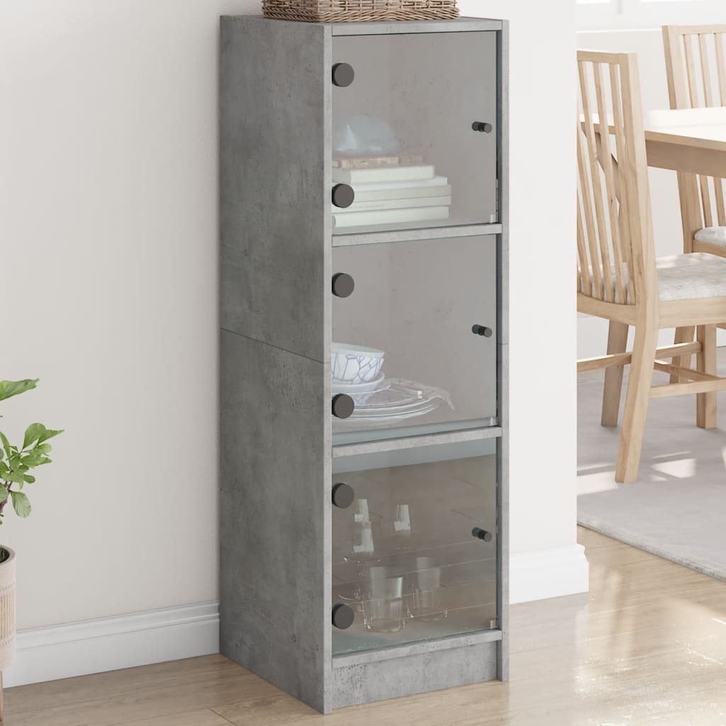 vidaXL Highboard mit Glastüren Betongrau 35x37x109 cm