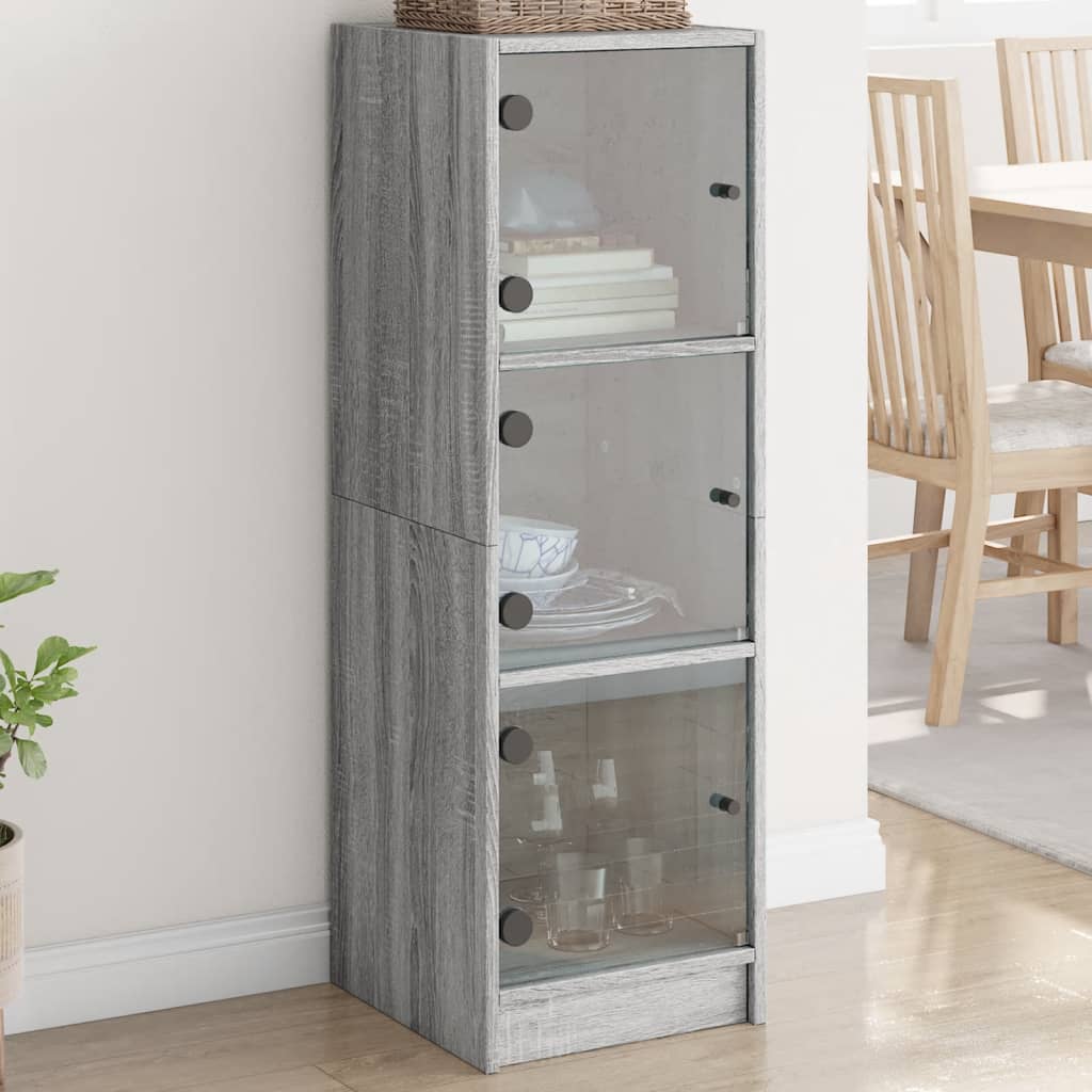 vidaXL Highboard mit Glastüren Grau Sonoma 35x37x109 cm