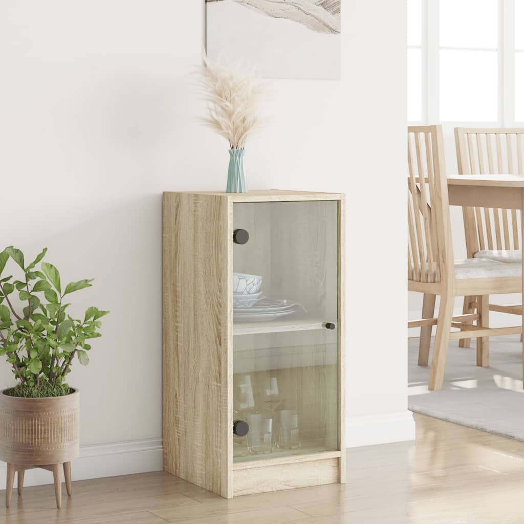vidaXL Bijzetkast met glazen deuren 35x37x75,5 cm sonoma eikenkleurig