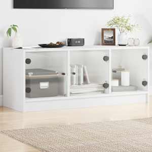 TV omarica s steklenimi vrati bela 102x37x42 cm