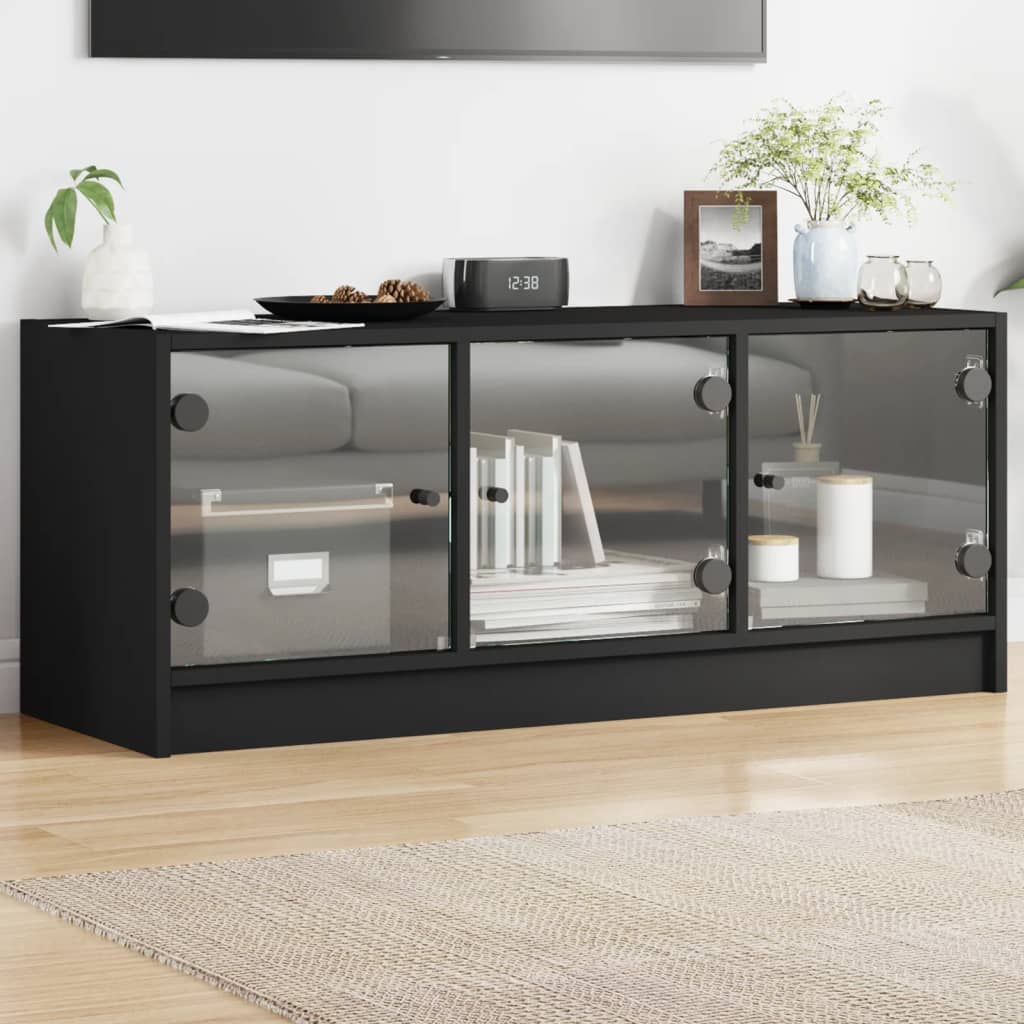 vidaXL TV-Schrank mit Glastüren Schwarz 102x37x42 cm