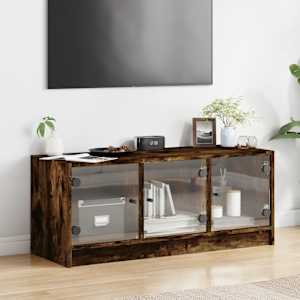 TV skříňka se skleněnými dvířky kouřový dub 102x37x42 cm - obrázek 3