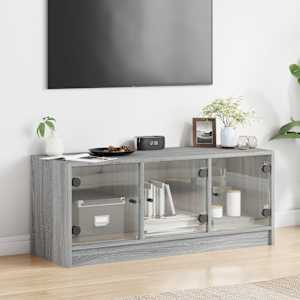 TV skříňka se skleněnými dvířky šedá sonoma 102x37x42 cm - obrázek 3