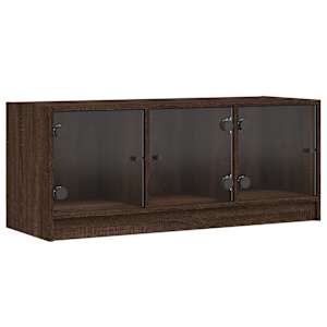 TV skříňka se skleněnými dvířky hnědý dub 102x37x42 cm - obrázek 2