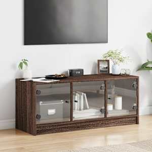 TV skříňka se skleněnými dvířky hnědý dub 102x37x42 cm - obrázek 3