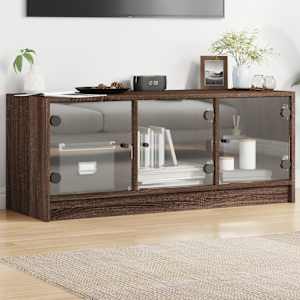 TV skříňka se skleněnými dvířky hnědý dub 102x37x42 cm - obrázek 1