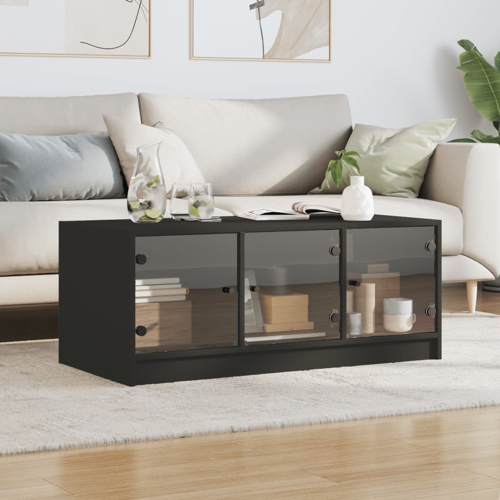 vidaXL Salontafel met glazen deuren 102x50x42 cm zwart afbeelding